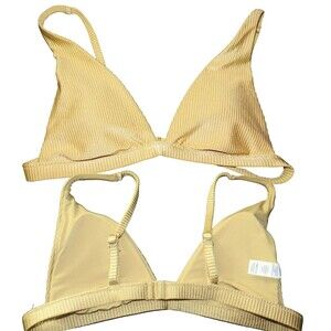 NEW American Eagle Aerie Women's Gold Ribbed Padded Triangle Bikini Top Size S